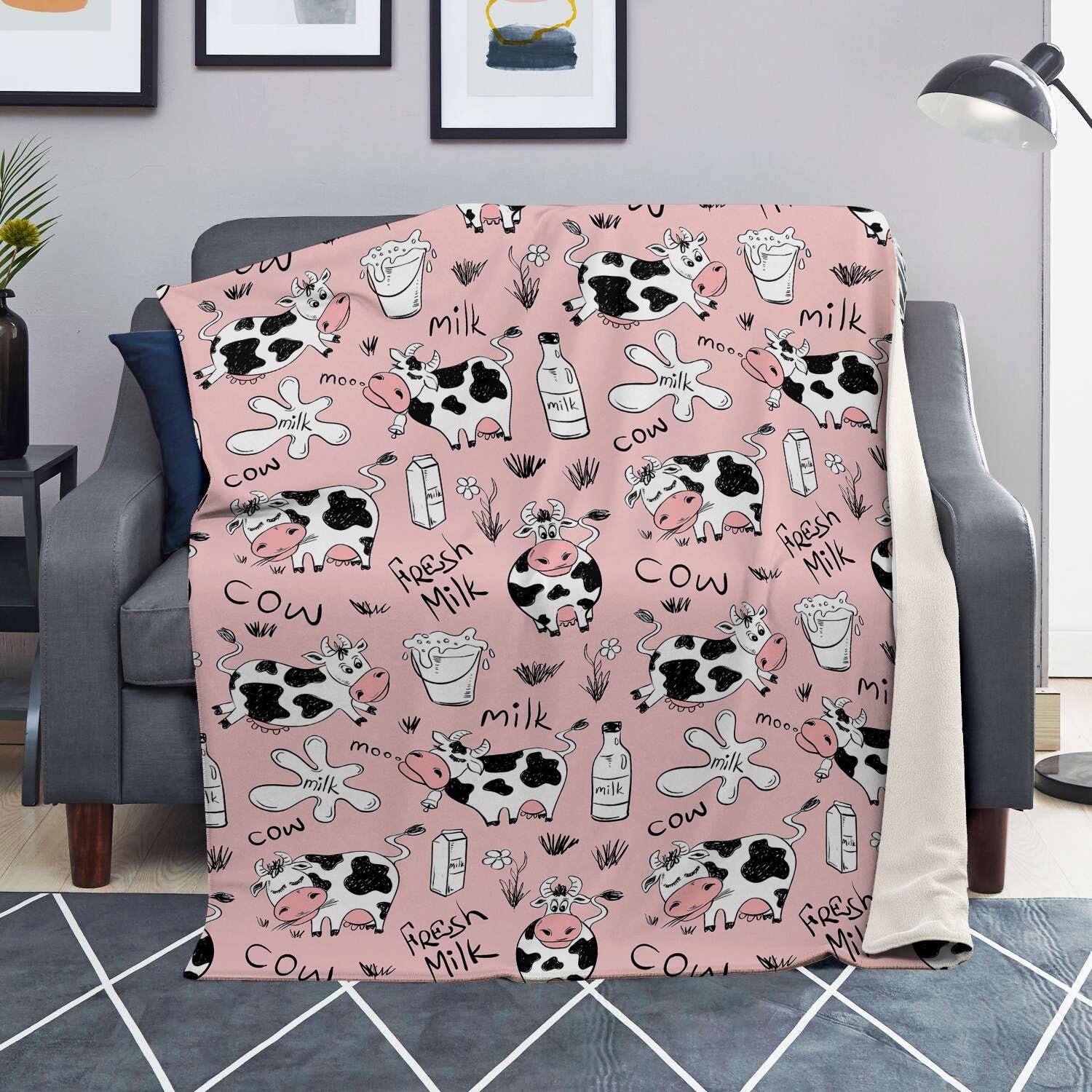 Pink Cow And Milk Print Blanket-grizzshop