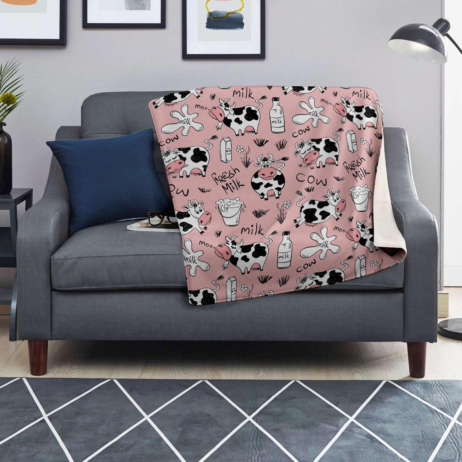 Pink Cow And Milk Print Blanket-grizzshop