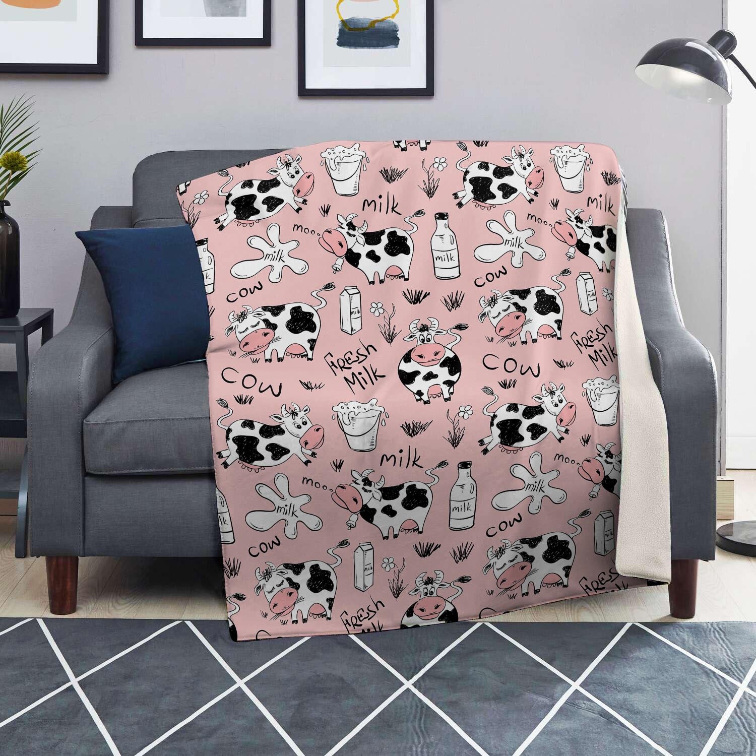 Pink Cow And Milk Print Blanket-grizzshop