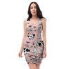 Pink Cow And Milk Print Bodycon Dress-grizzshop