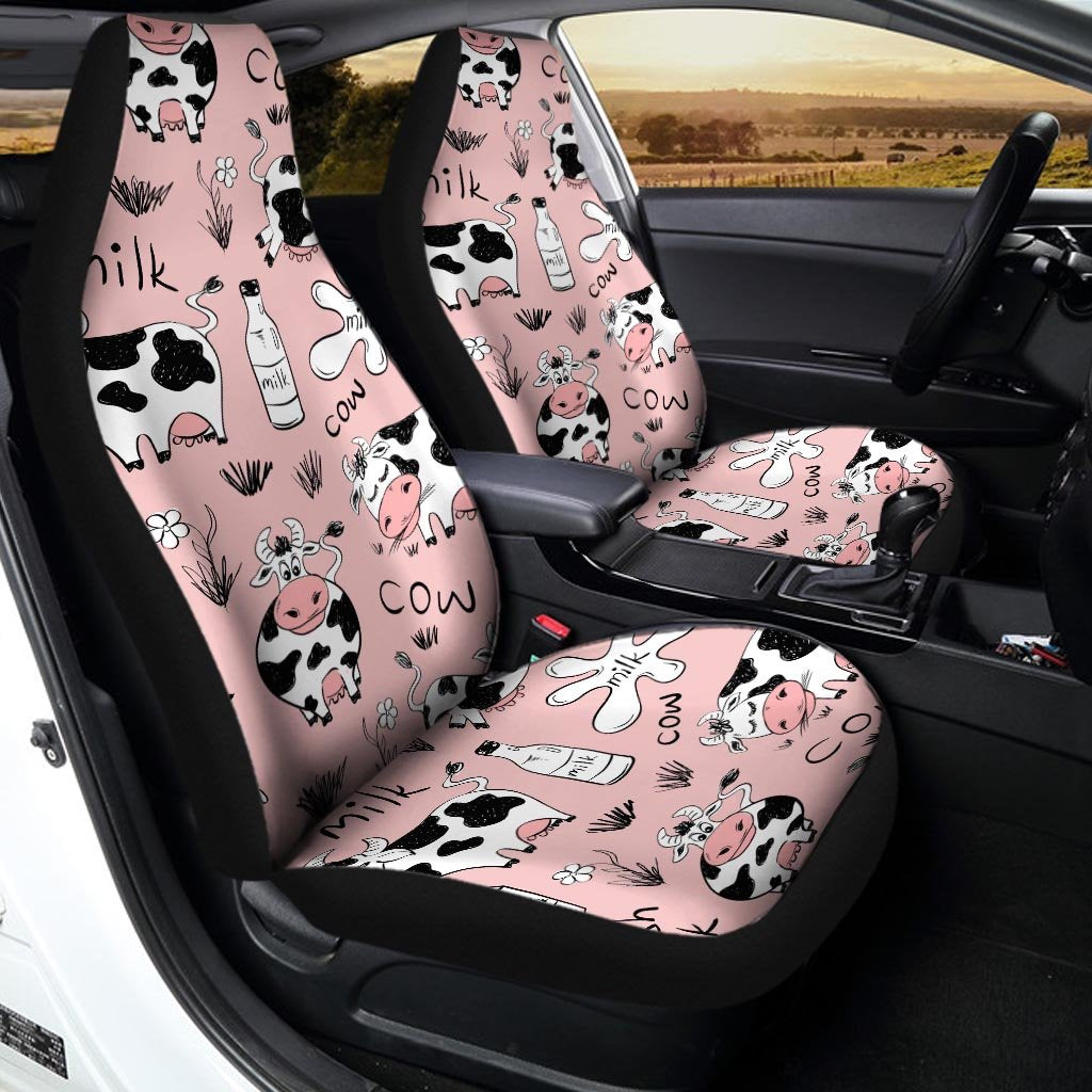 Pink Cow And Milk Print Car Seat Covers-grizzshop