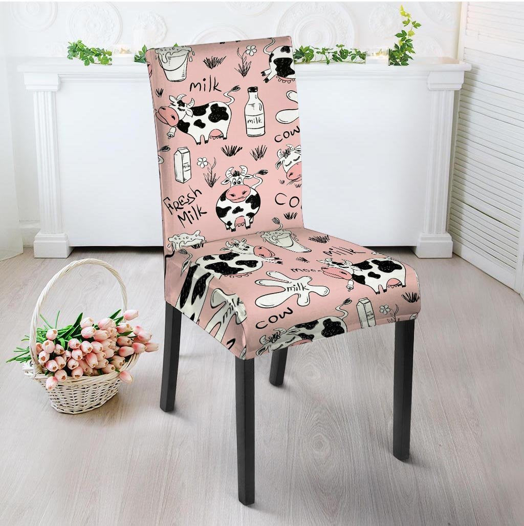 Pink Cow And Milk Print Chair Cover-grizzshop