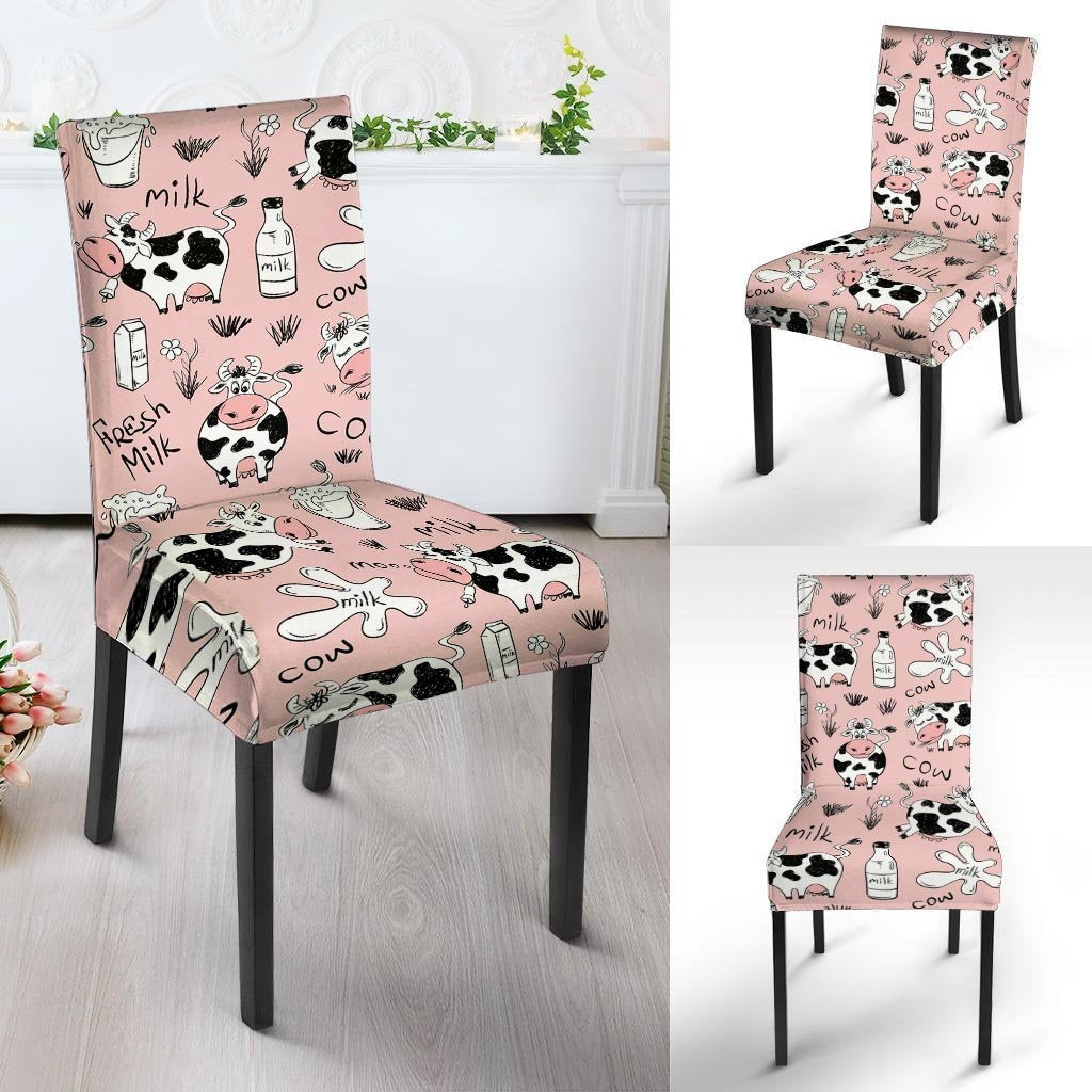 Pink Cow And Milk Print Chair Cover-grizzshop