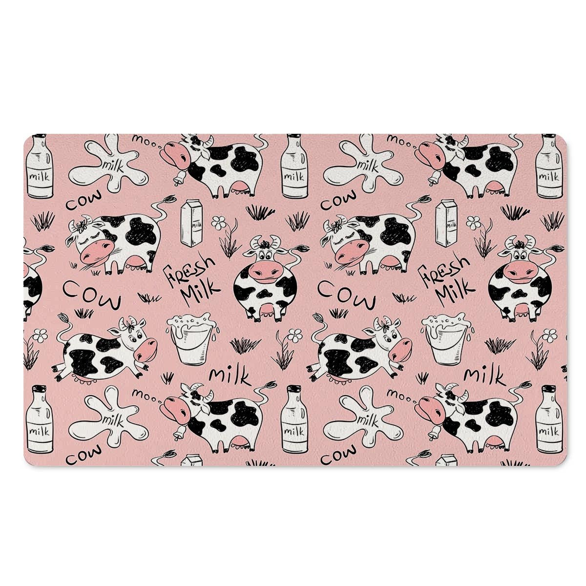 Pink Cow And Milk Print Door Mat-grizzshop