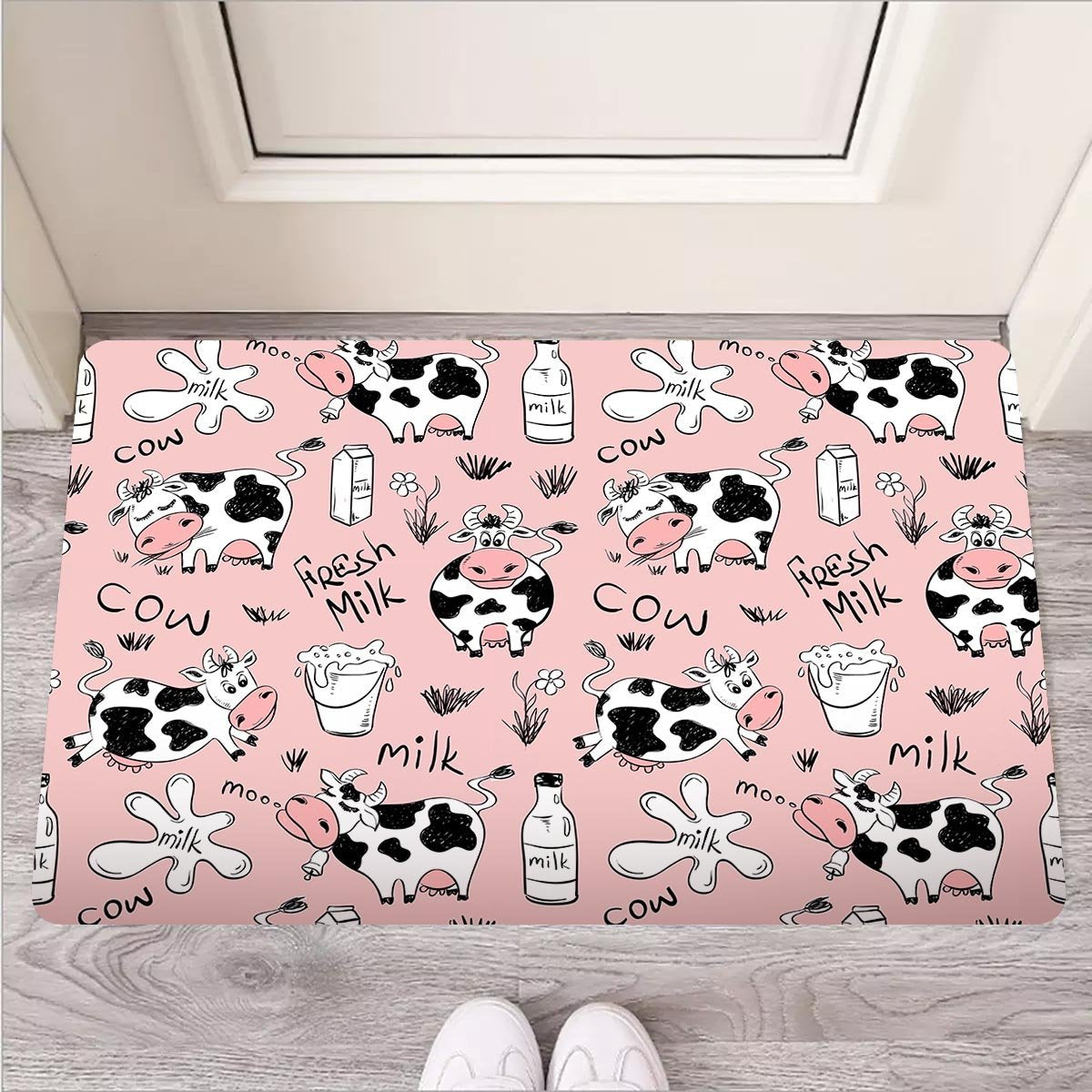 Pink Cow And Milk Print Door Mat-grizzshop