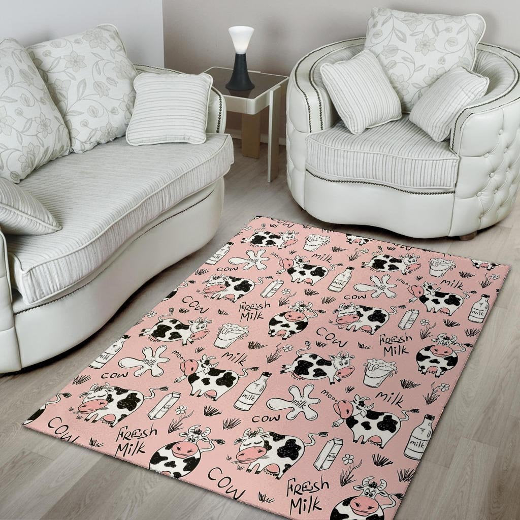 Pink Cow And Milk Print Floor Mat-grizzshop