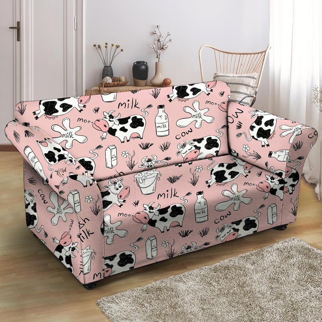 Pink Cow And Milk Print Loveseat Cover-grizzshop