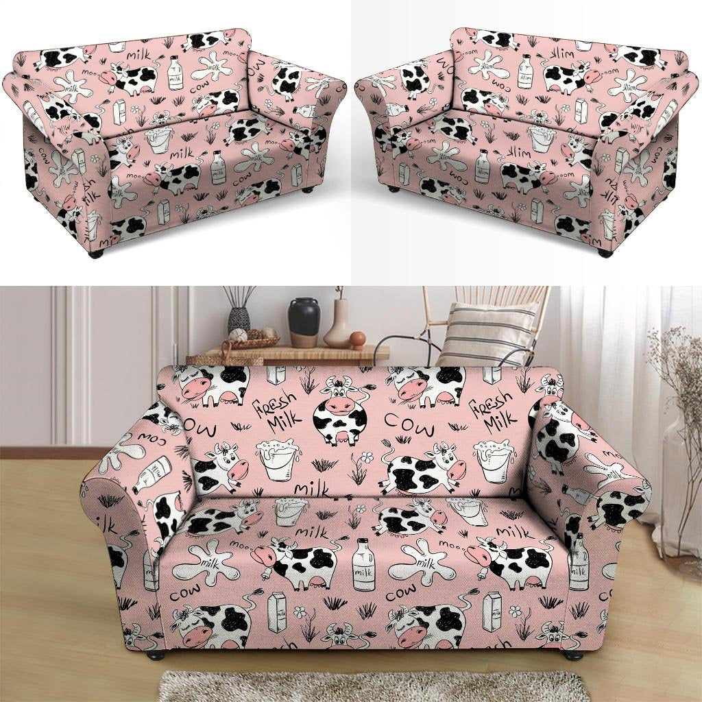 Pink Cow And Milk Print Loveseat Cover-grizzshop