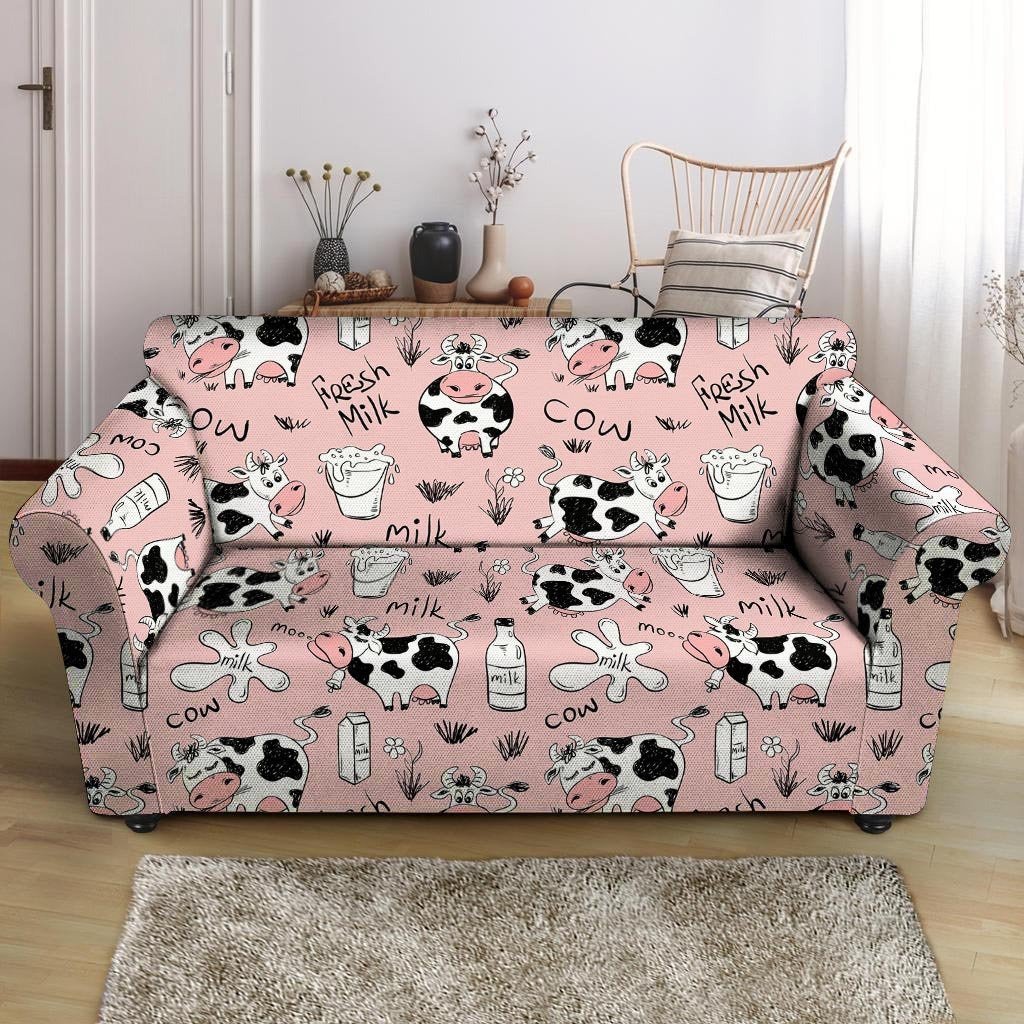 Pink Cow And Milk Print Loveseat Cover-grizzshop