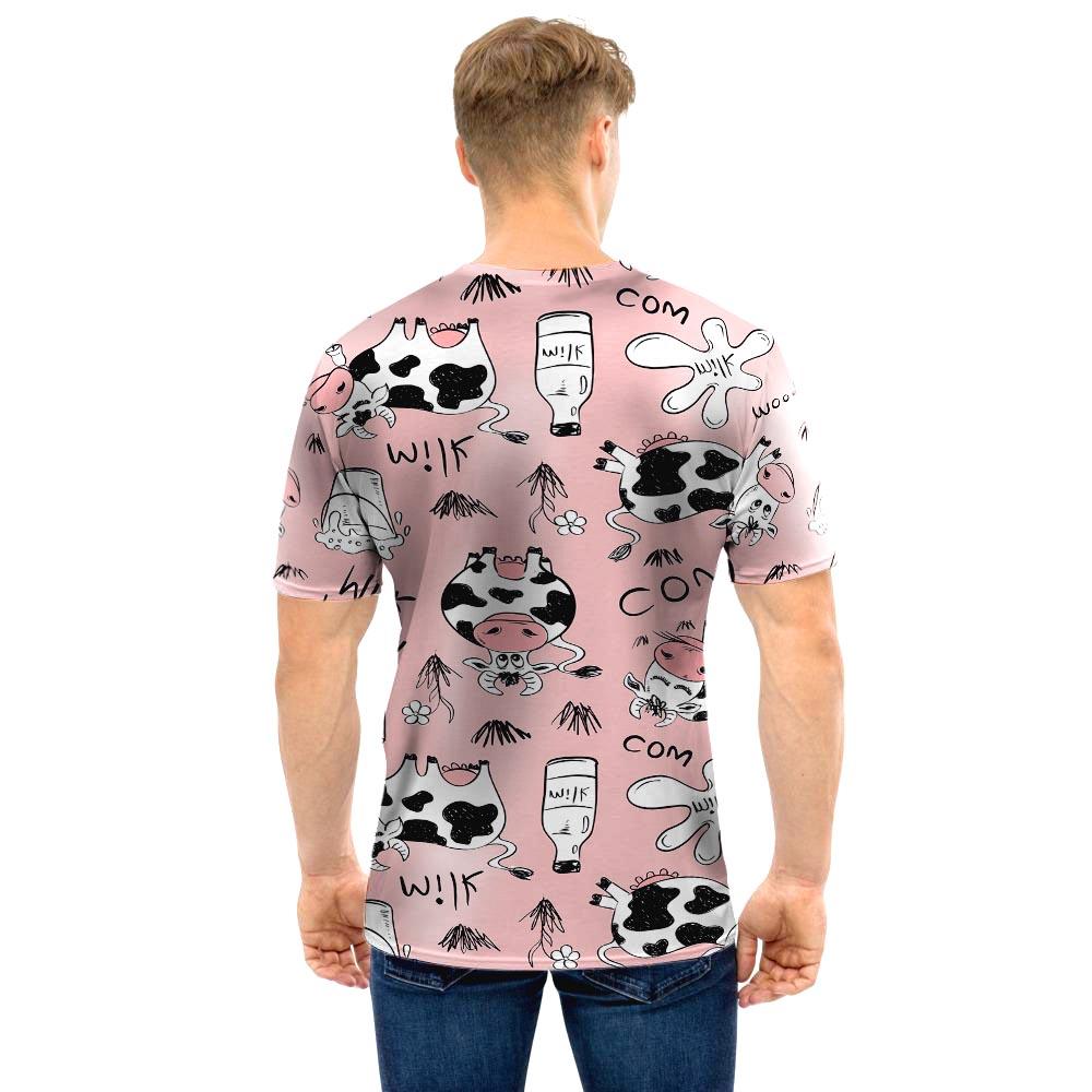 Pink Cow And Milk Print Men T Shirt-grizzshop