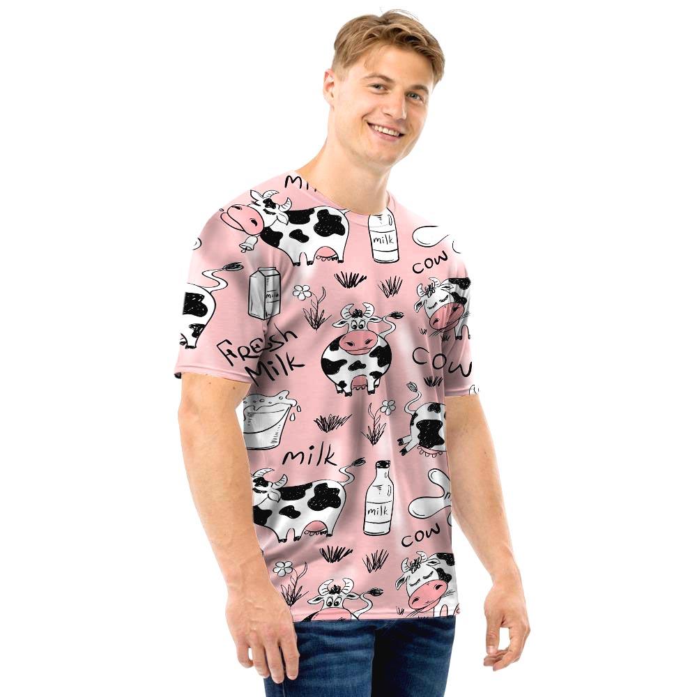 Pink Cow And Milk Print Men T Shirt-grizzshop