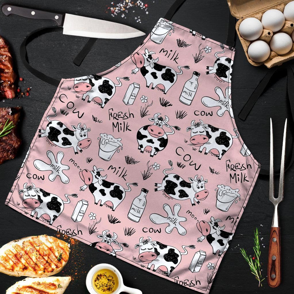 Pink Cow And Milk Print Men's Apron-grizzshop
