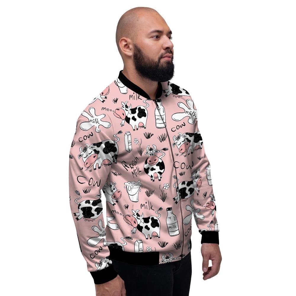 Pink Cow And Milk Print Men's Bomber Jacket-grizzshop