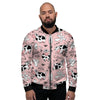 Pink Cow And Milk Print Men's Bomber Jacket-grizzshop