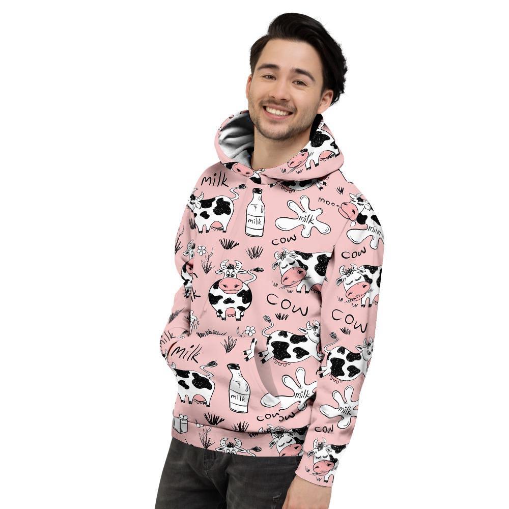 Pink Cow And Milk Print Men's Hoodie-grizzshop