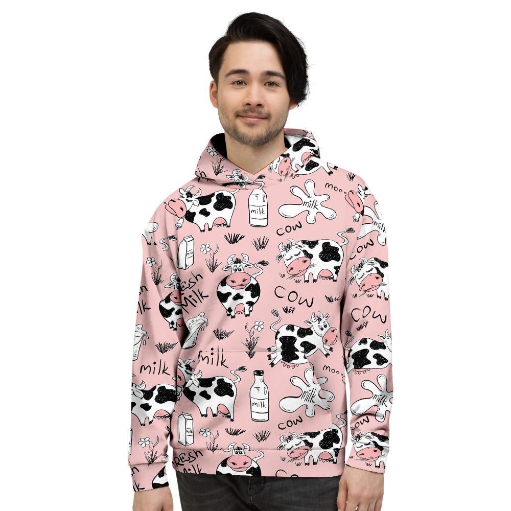 Pink Cow And Milk Print Men's Hoodie-grizzshop