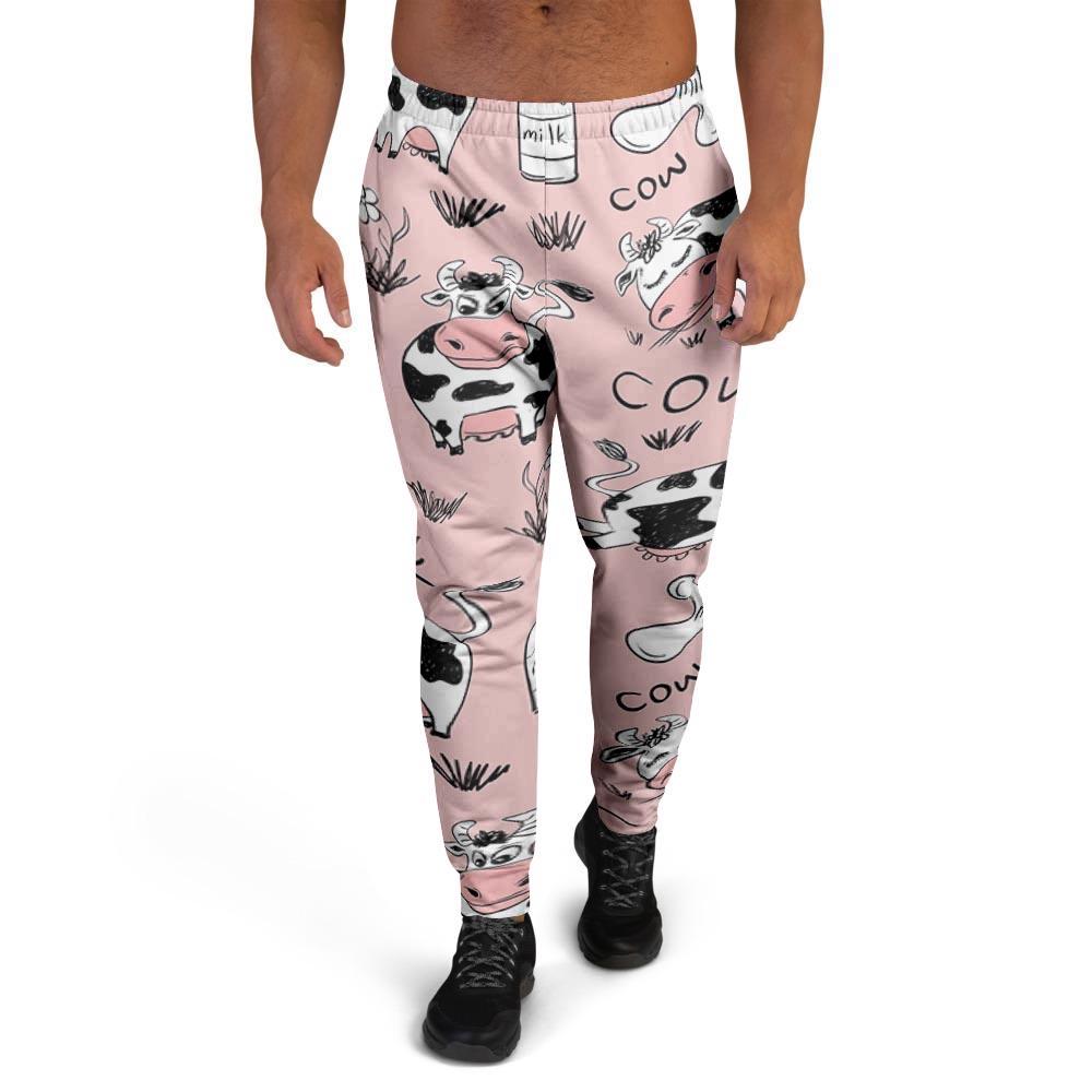 Pink Cow And Milk Print Men's Joggers-grizzshop