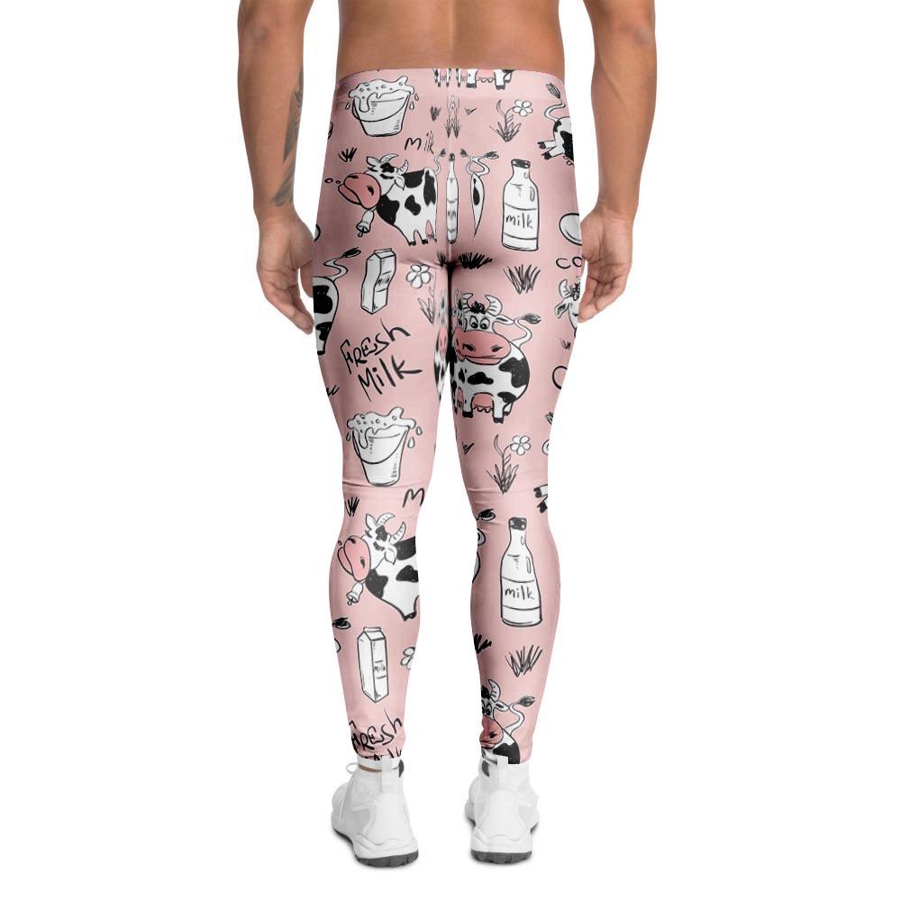 Pink Cow And Milk Print Men's Leggings-grizzshop