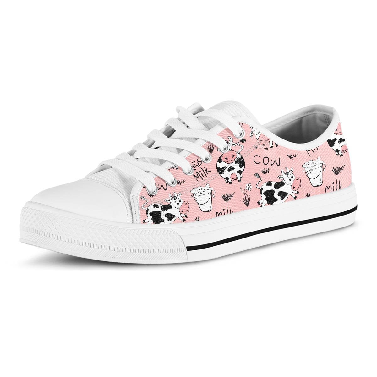 Pink Cow And Milk Print Men's Low Top Shoes-grizzshop