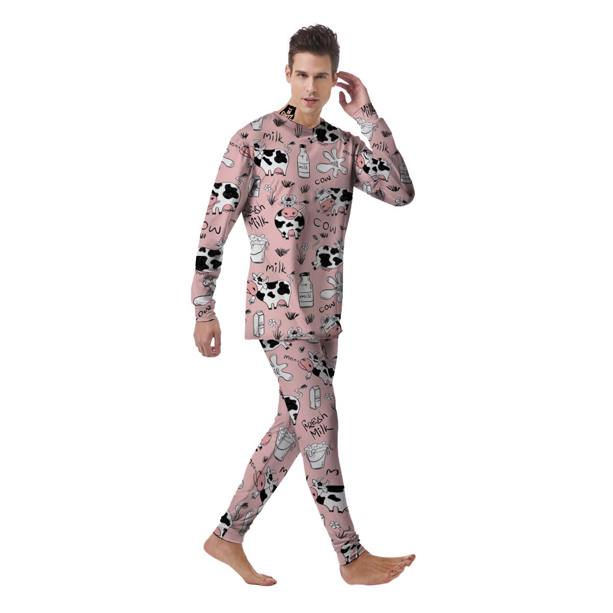 Pink Cow And Milk Print Men's Pajamas-grizzshop