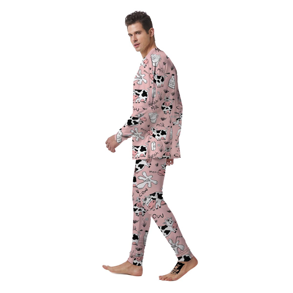 Pink Cow And Milk Print Men's Pajamas-grizzshop