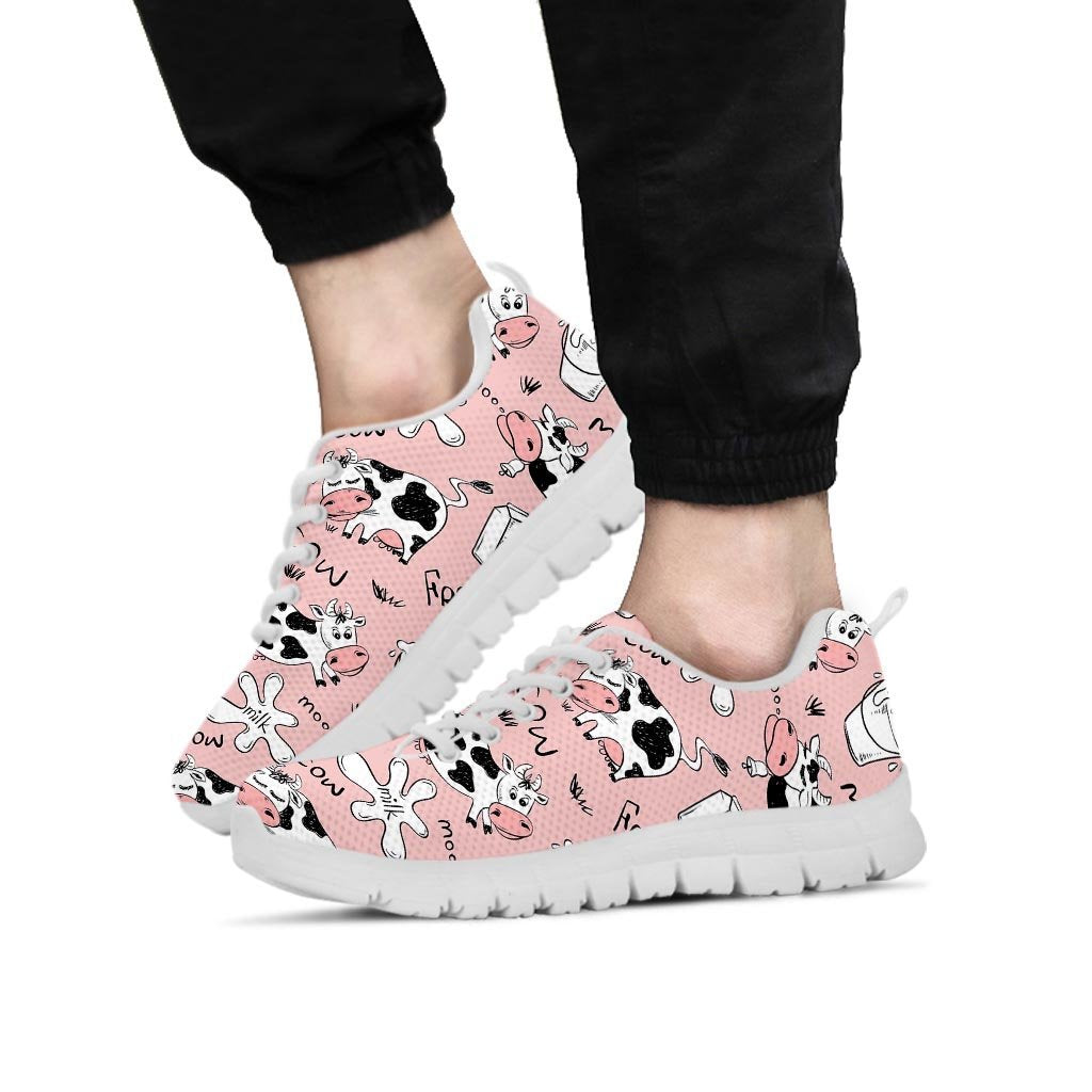 Pink Cow And Milk Print Men's Sneakers-grizzshop