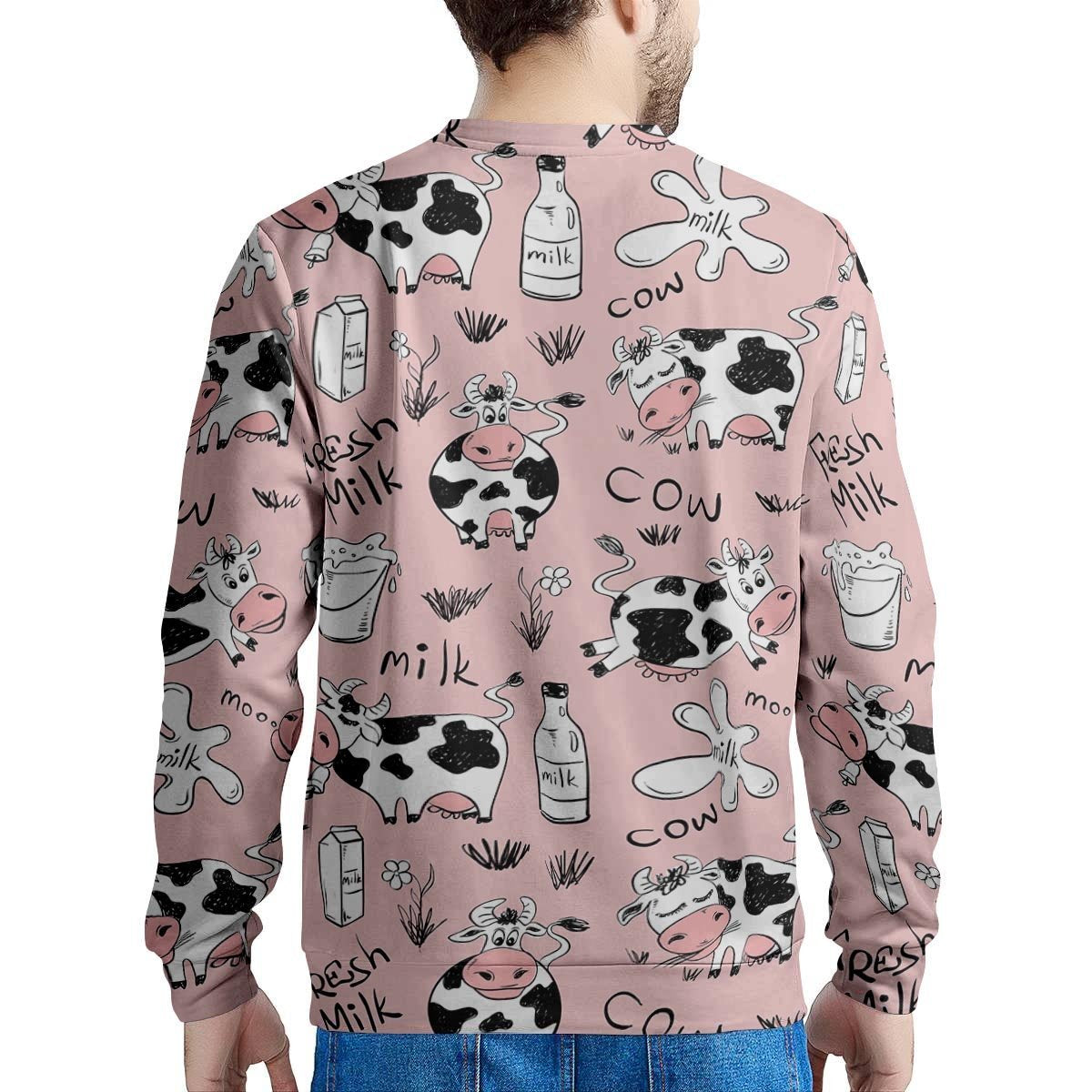 Pink Cow And Milk Print Men's Sweatshirt-grizzshop