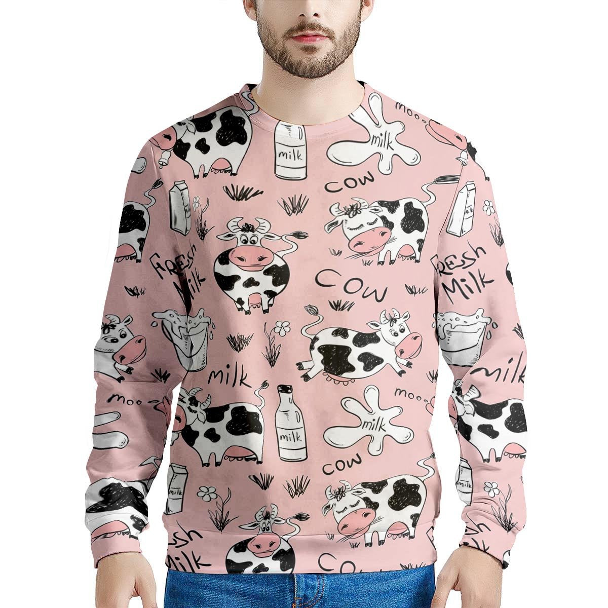 Pink Cow And Milk Print Men's Sweatshirt-grizzshop