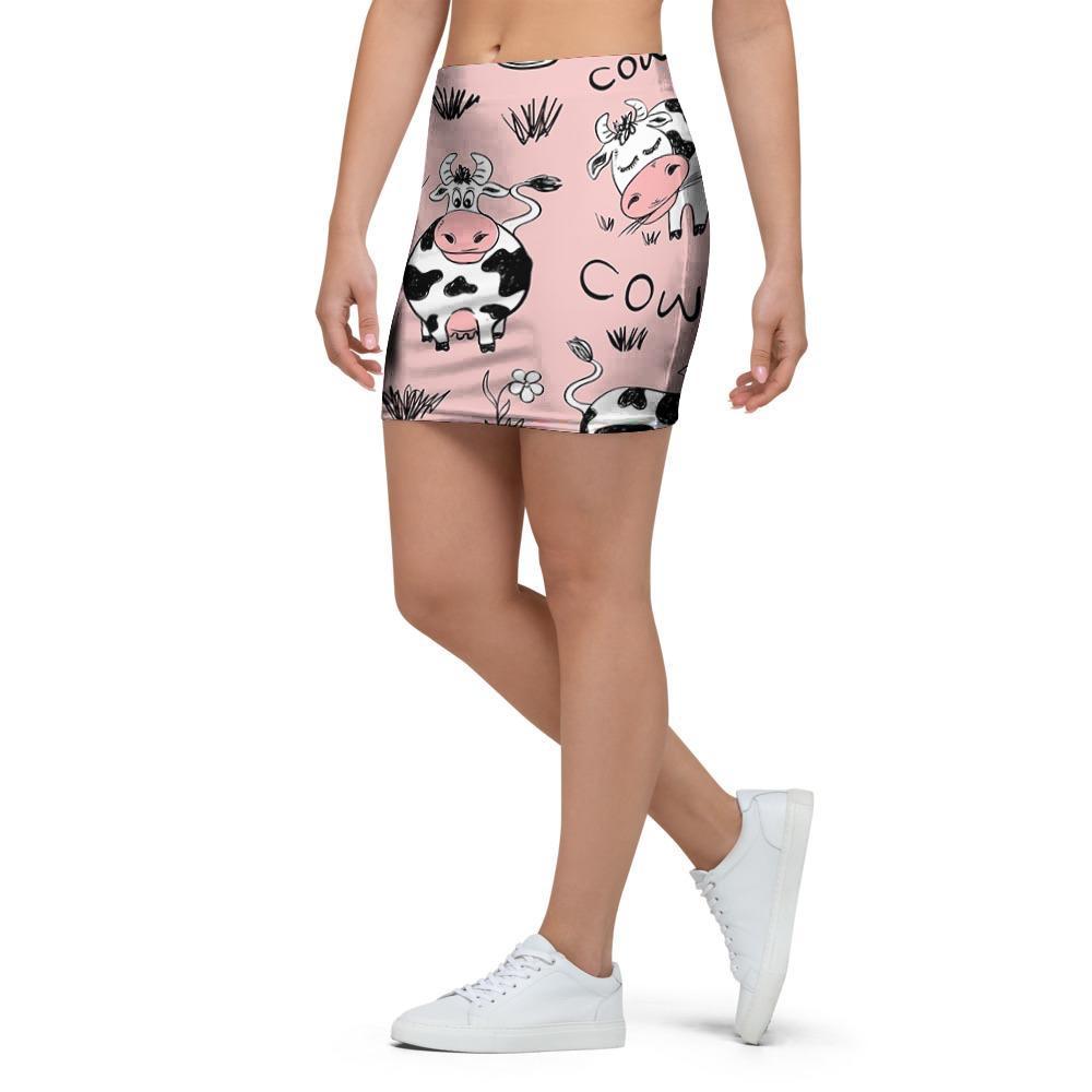 Pink Cow And Milk Print Mini Skirt-grizzshop