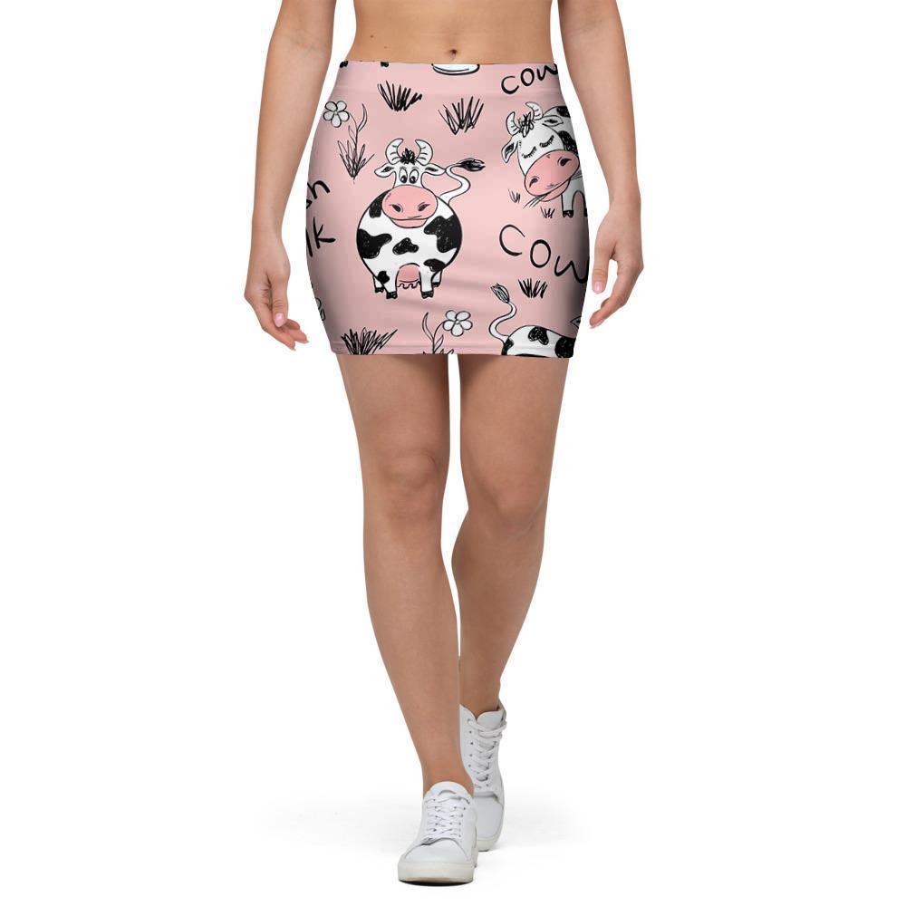 Pink Cow And Milk Print Mini Skirt-grizzshop