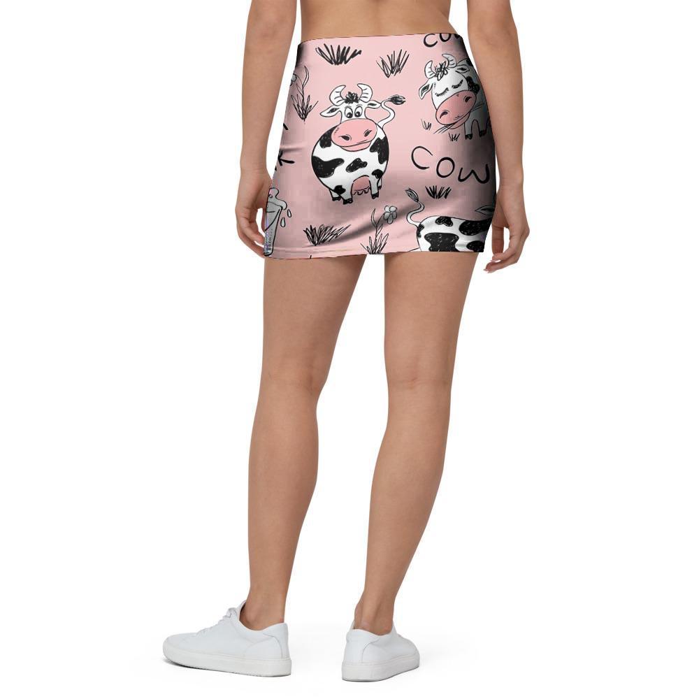 Pink Cow And Milk Print Mini Skirt-grizzshop