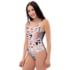 Pink Cow And Milk Print One Piece Swimsuite-grizzshop