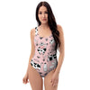 Pink Cow And Milk Print One Piece Swimsuite-grizzshop