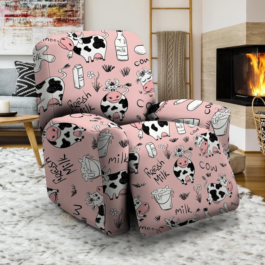 Pink Cow And Milk Print Recliner Cover-grizzshop