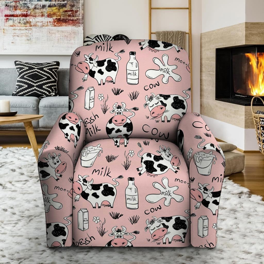 Pink Cow And Milk Print Recliner Cover-grizzshop