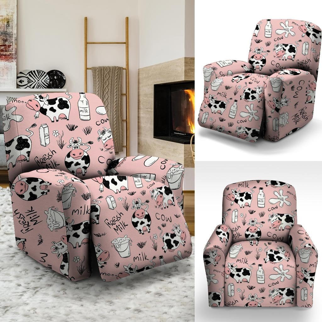 Pink Cow And Milk Print Recliner Cover-grizzshop