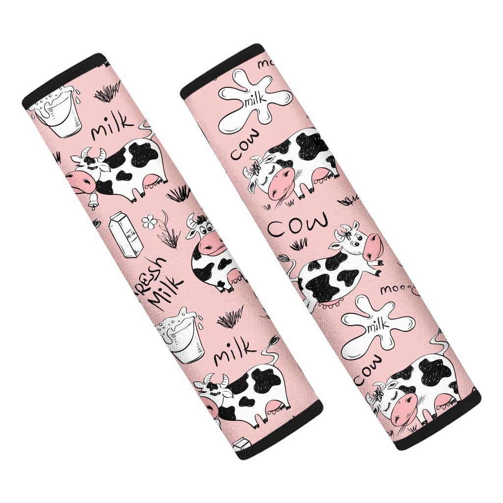 Pink Cow And Milk Print Seat Belt Cover-grizzshop