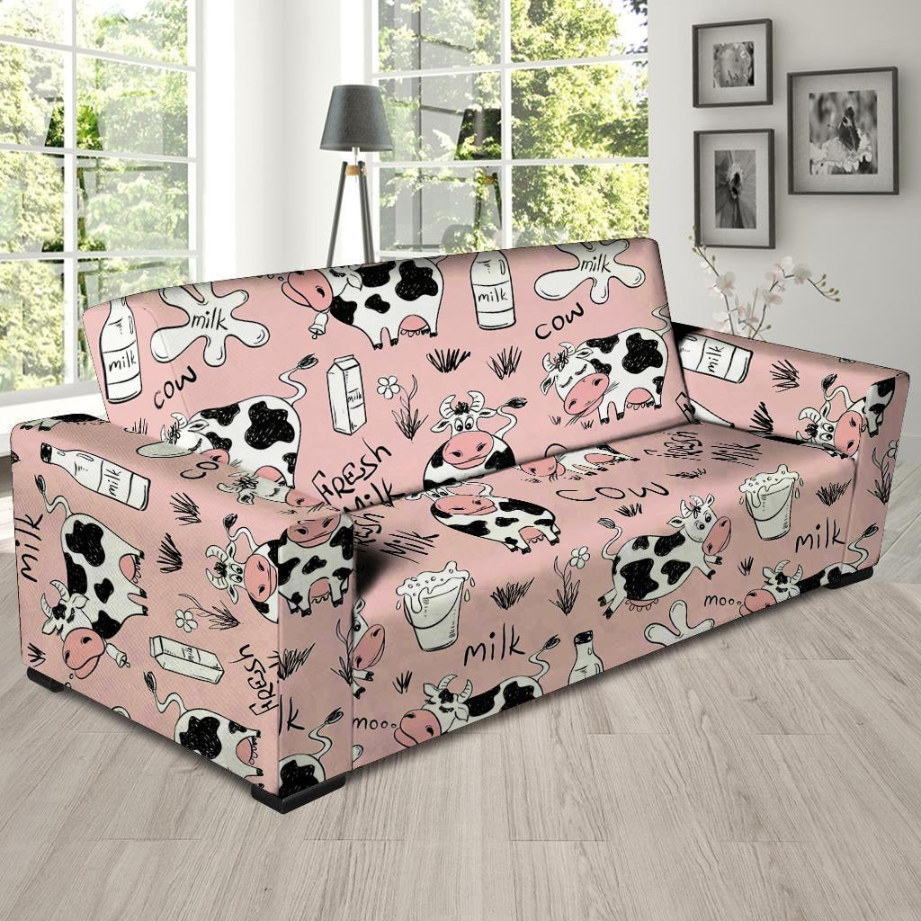 Pink Cow And Milk Print Sofa Cover-grizzshop