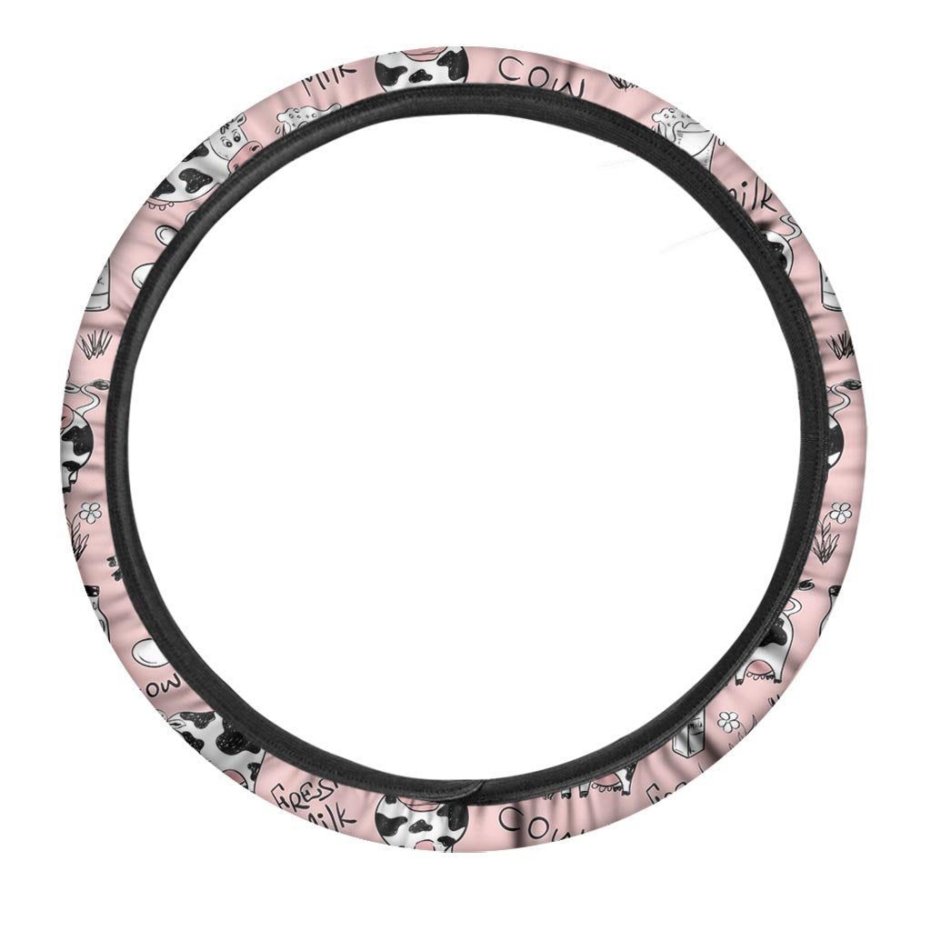 Pink Cow And Milk Print Steering Wheel Cover-grizzshop