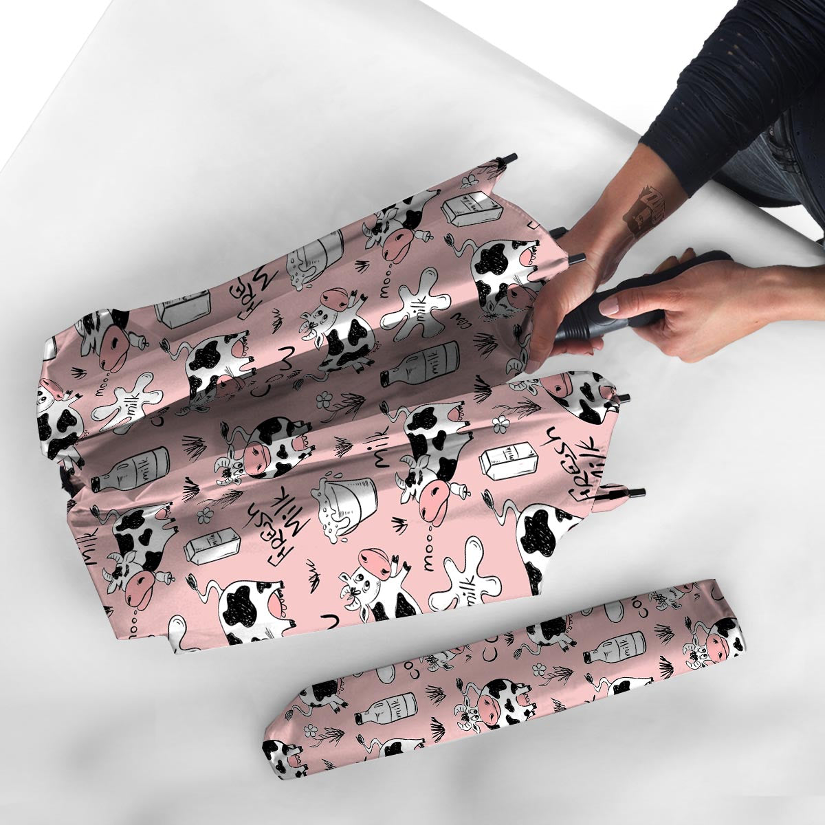 Pink Cow And Milk Print Umbrella-grizzshop