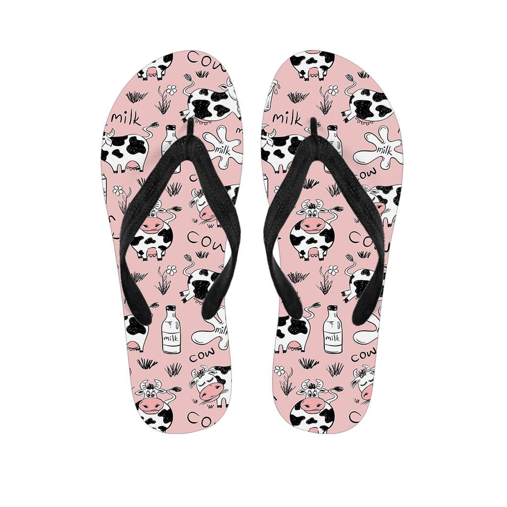 Pink Cow And Milk Print Women's Flip Flops-grizzshop