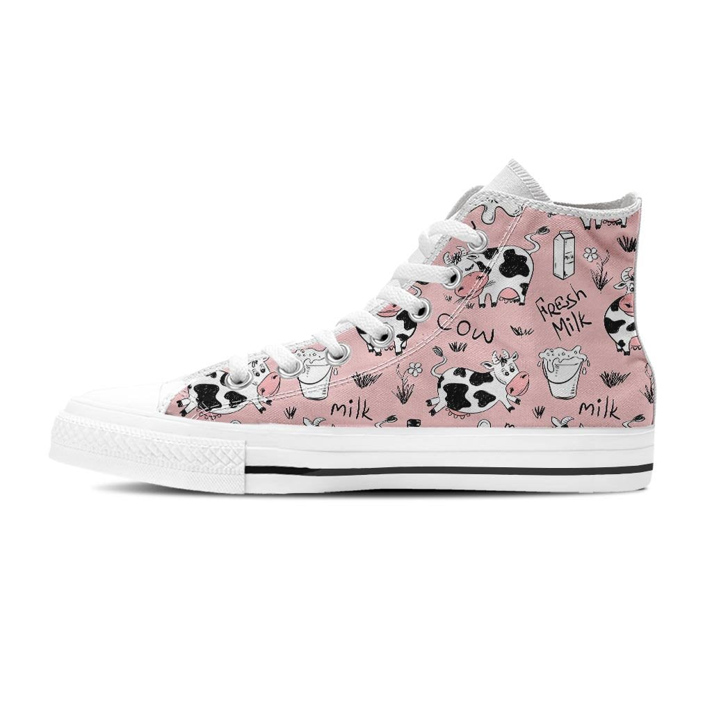 Pink Cow And Milk Print Women's High Top Shoes-grizzshop
