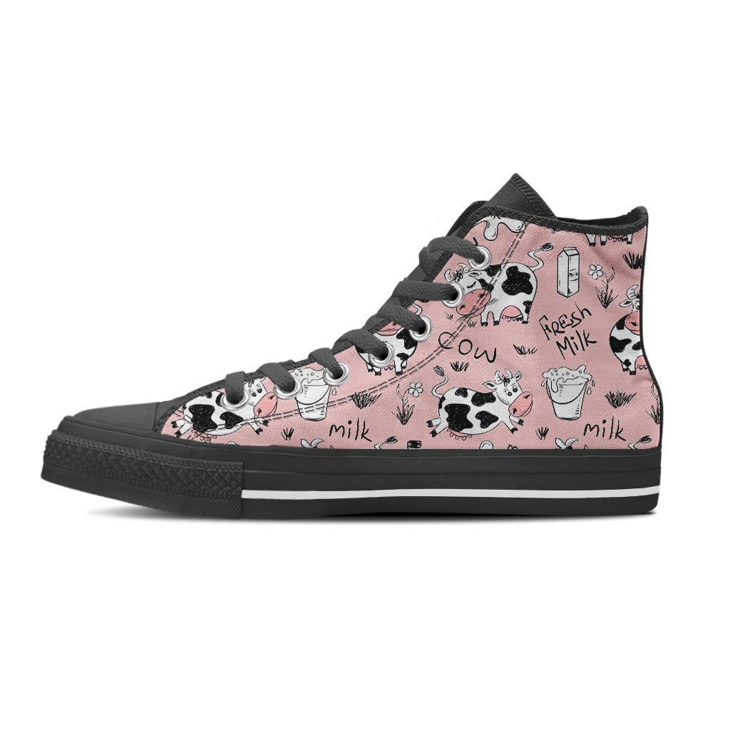 Pink Cow And Milk Print Women's High Top Shoes-grizzshop
