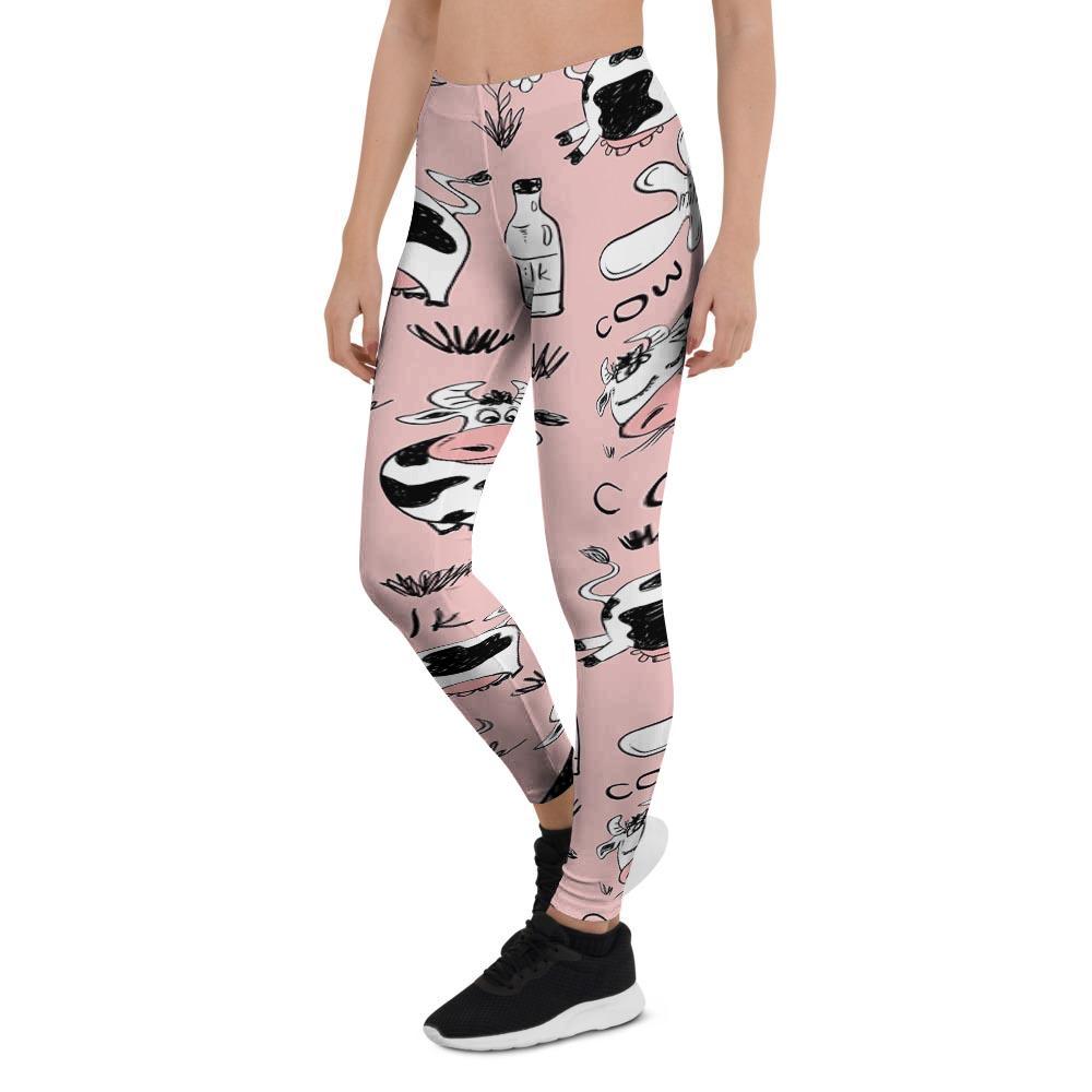 Pink Cow And Milk Print Women's Leggings-grizzshop