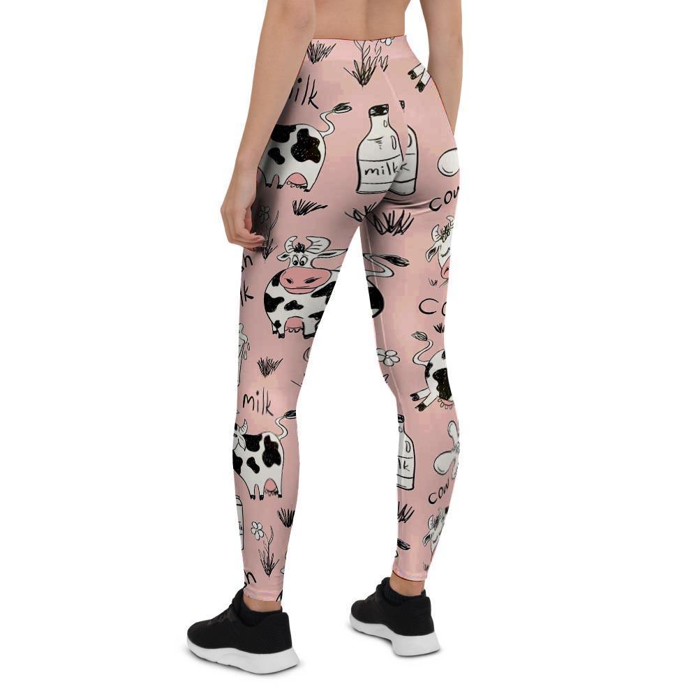 Pink Cow And Milk Print Women's Leggings-grizzshop