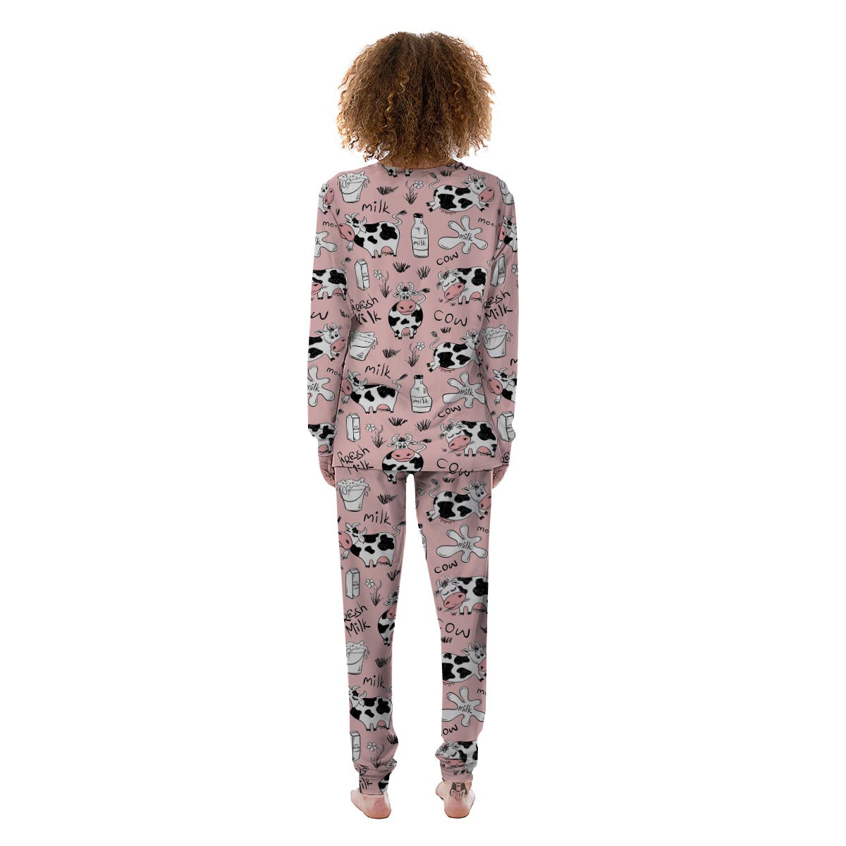 Pink Cow And Milk Print Women's Pajamas-grizzshop