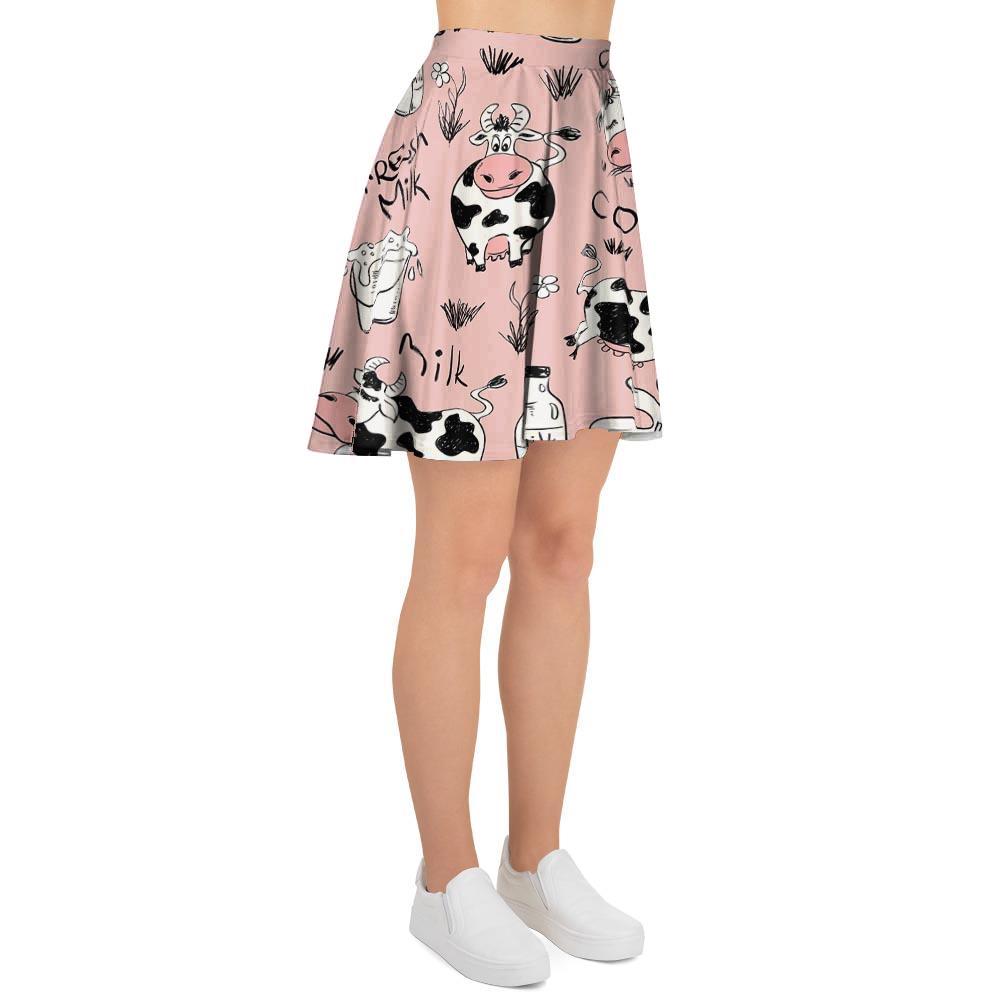 Pink Cow And Milk Print Women's Skirt-grizzshop