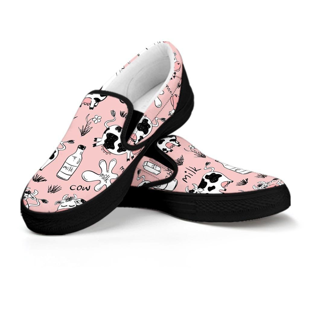 Pink Cow And Milk Print Women's Slip On Sneakers-grizzshop