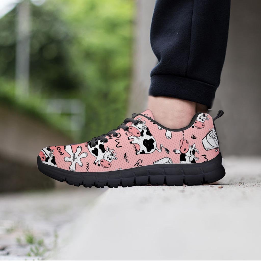 Pink Cow And Milk Print Women's Sneakers-grizzshop