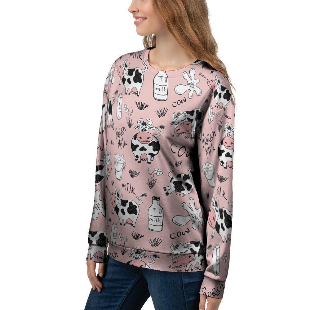 Pink Cow And Milk Print Women's Sweatshirt-grizzshop